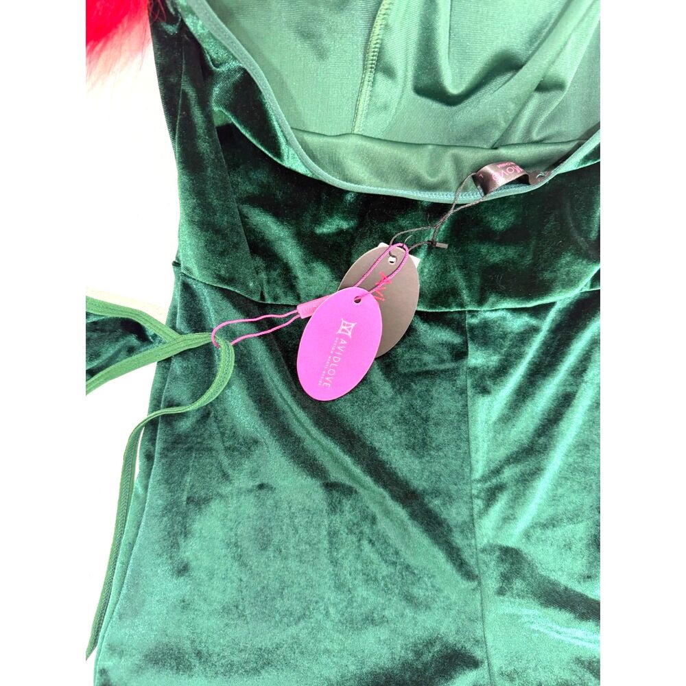 Avidlove NWT Christmas green velvet romper + thong - Picture 8 of 8